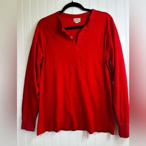 L.L. Bean Red Henley River Driver's Shirt Vintage Size Large